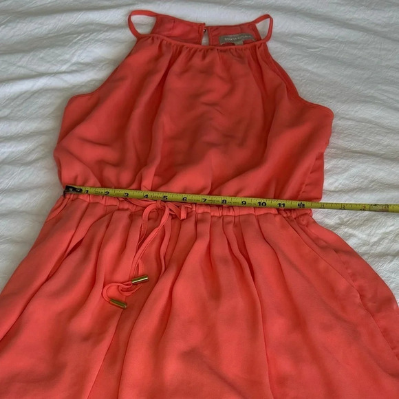 Banana Republic A Line Halter Solid Coral Cinch Waist Dress Capri Sz  2 summer - Picture 9 of 13